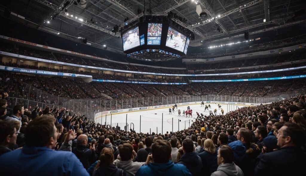 A hockey arena filled with cheering fans as teams from around the world compete for top rankings in international competitions